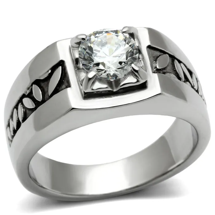 Alamode Rings TK356 High polished no plating Stainless Steel Ring with AAA Grade CZ in Clear Alamode Rings TK356 High polished no plating Stainless Steel Ring with AAA Grade CZ in Clear