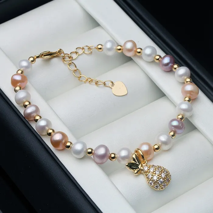 Bracelets Divine Inspiration Styles YOUNOBLE Womens Fashion Pineapple Design Stylish Statement Genuine Beaded Pearl Bracelet