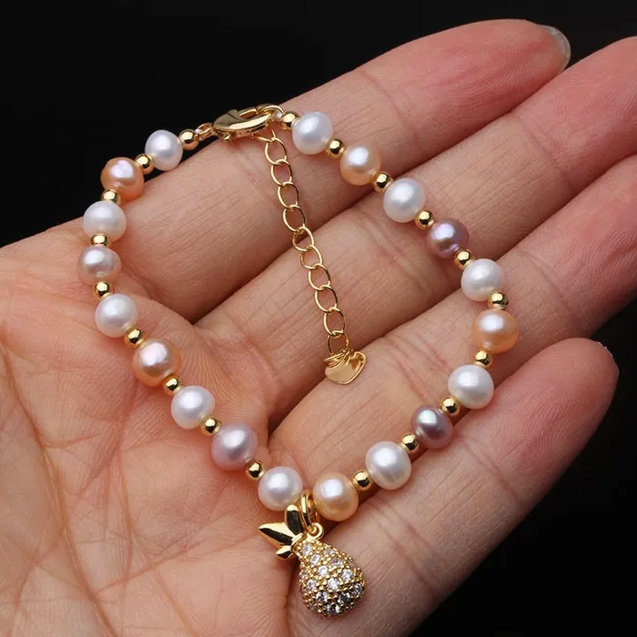 Bracelets Divine Inspiration Styles YOUNOBLE Womens Fashion Pineapple Design Stylish Statement Genuine Beaded Pearl Bracelet