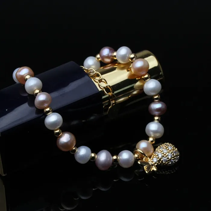 Bracelets Divine Inspiration Styles YOUNOBLE Womens Fashion Pineapple Design Stylish Statement Genuine Beaded Pearl Bracelet