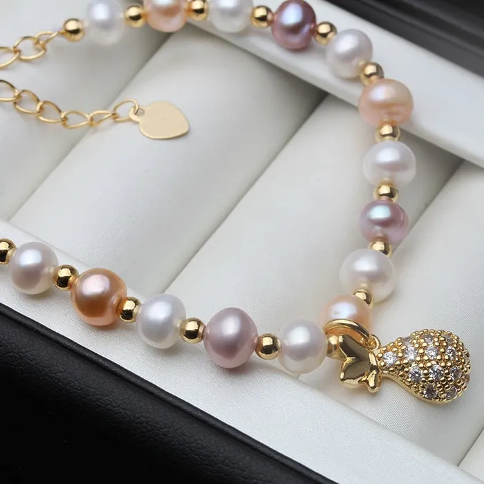 Bracelets Divine Inspiration Styles YOUNOBLE Womens Fashion Pineapple Design Stylish Statement Genuine Beaded Pearl Bracelet