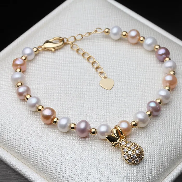 Bracelets Divine Inspiration Styles YOUNOBLE Womens Fashion Pineapple Design Stylish Statement Genuine Beaded Pearl Bracelet