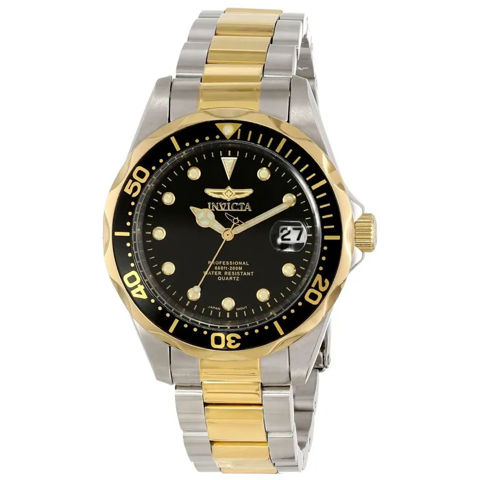 Bracelets Invicta Invicta 17049 Mens Pro Diver Black Dial Two Tone Bracelet Dive Watch
