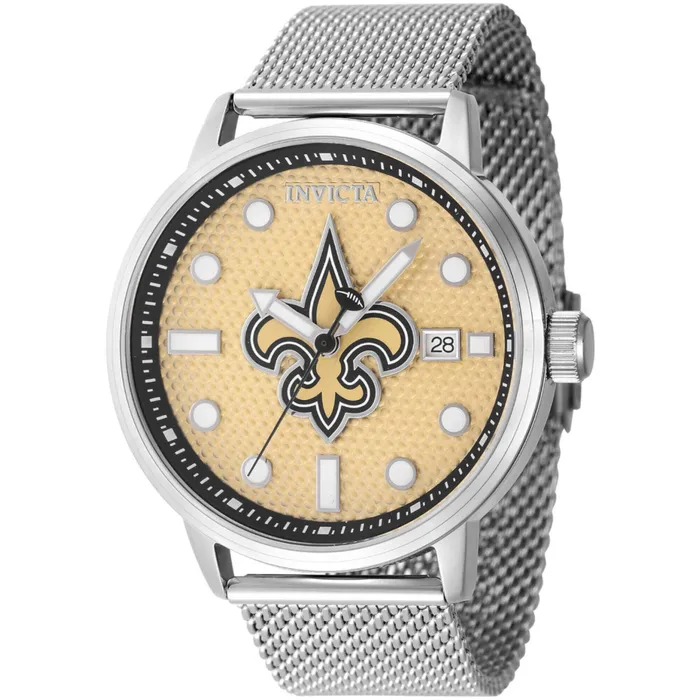 Bracelets Invicta Invicta Mens Watch NFL New Orleans Saints Beige Dial Steel Mesh Bracelet 47981