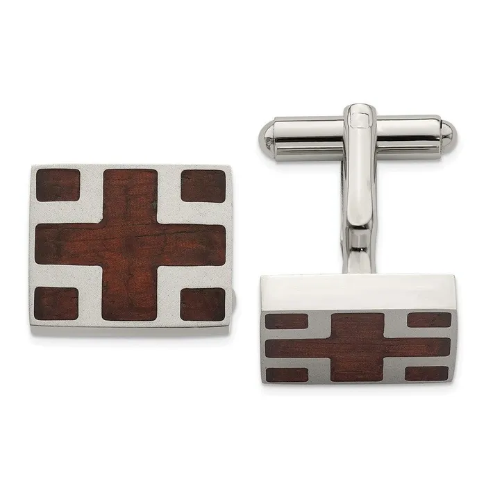 Chisel Bracelets Stainless Steel Polished Wood Inlay Cufflinks
