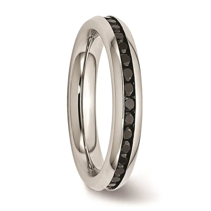 Chisel Rings Stainless Steel 4mm Black CZ Ring