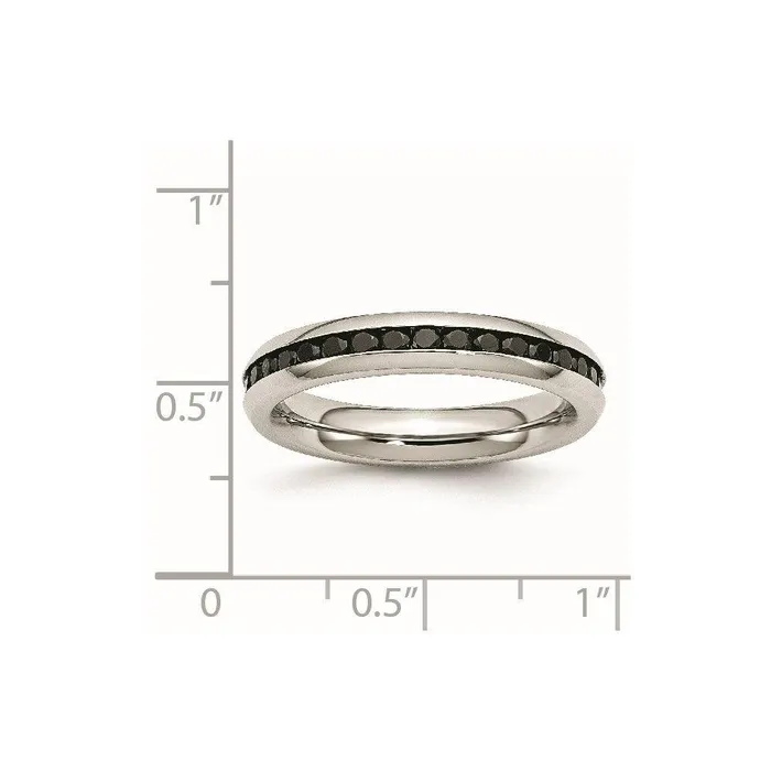 Chisel Rings Stainless Steel 4mm Black CZ Ring
