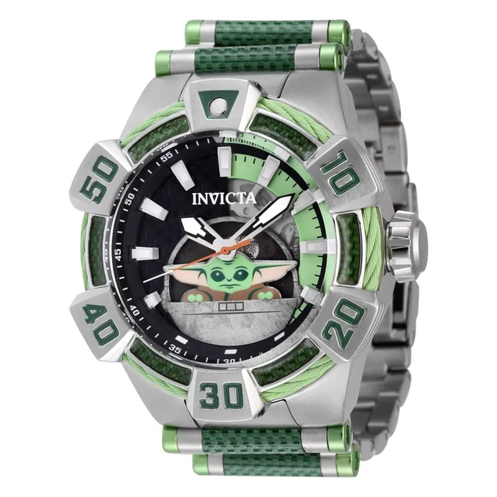 Invicta Bracelets Invicta Mens Automatic Watch Star Wars The Child Silver Green Bracelet 40607