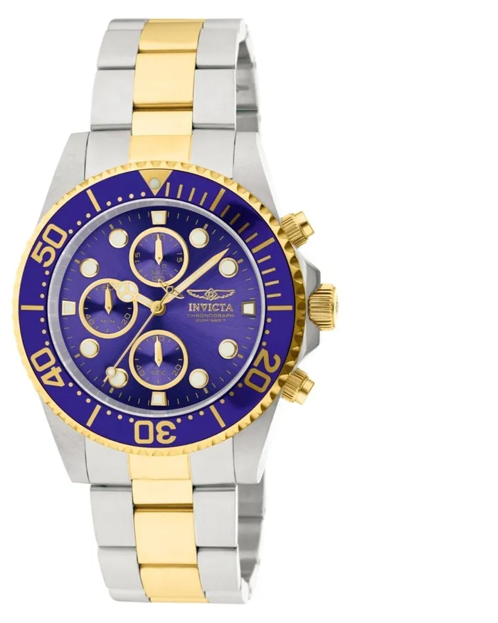 Invicta Bracelets Invicta Mens Chronograph Watch Pro Diver Two Tone Bracelet Quartz Blue Dial 1773
