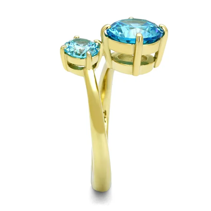 Rings Alamode TK3092 IP GoldIon Plating Stainless Steel Ring with AAA Grade CZ in Sea Blue