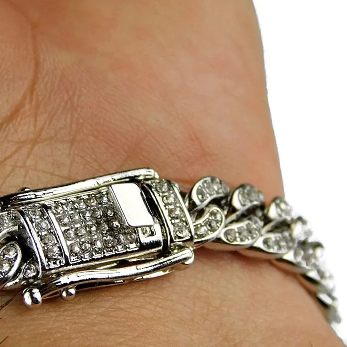 Silver Tone Cuban Link Iced Bracelet 8mm x 85 Inch Bling Cartel Admin Bracelets
