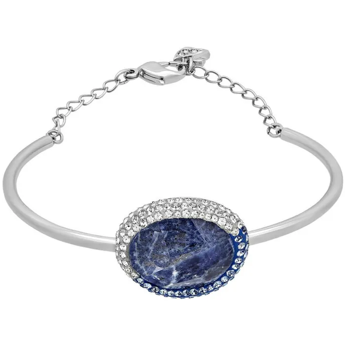 Swarovski Womens Bracelet Oval RhodiumPlated Blue Crystal 675 inch 5132119 Swarovski Bracelets