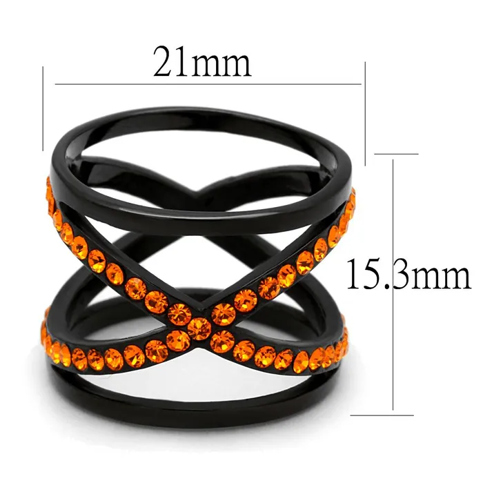 TK2645 IP BlackIon Plating Stainless Steel Ring with Top Grade Crystal in Orange Alamode Rings