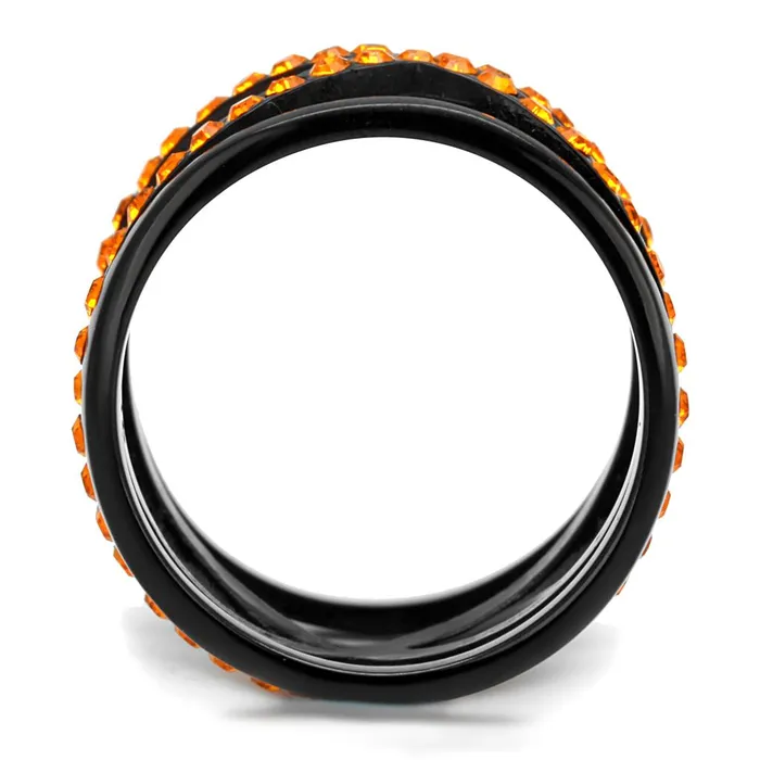 TK2645 IP BlackIon Plating Stainless Steel Ring with Top Grade Crystal in Orange Alamode Rings