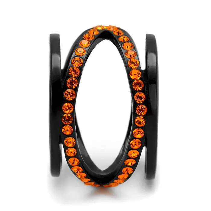TK2645 IP BlackIon Plating Stainless Steel Ring with Top Grade Crystal in Orange Alamode Rings