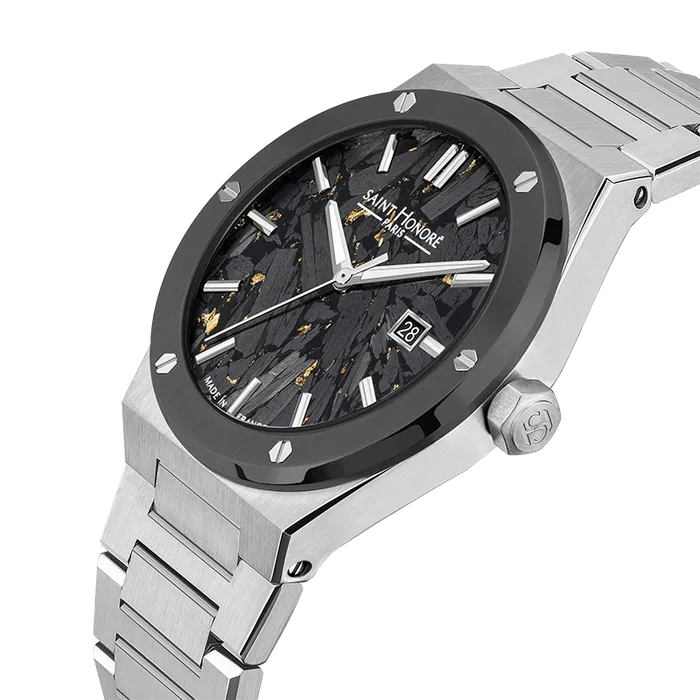 Saint Honore New Haussmann Gents Black Dial Stainless Steel Bracelet Watch Saint Honore Bracelets