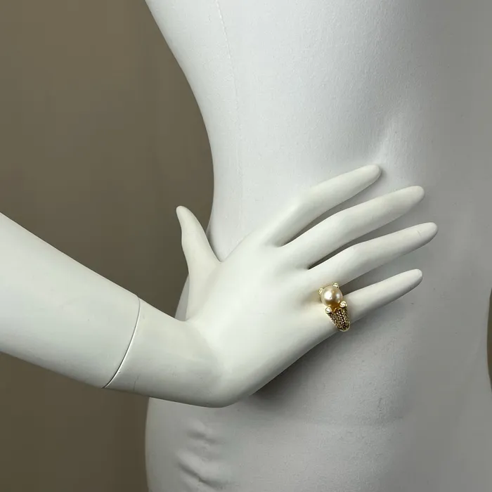 Tishman Lipp Rings Tishman Lipp 18K Gold Ring with 106 Diamonds and Golden Pearl