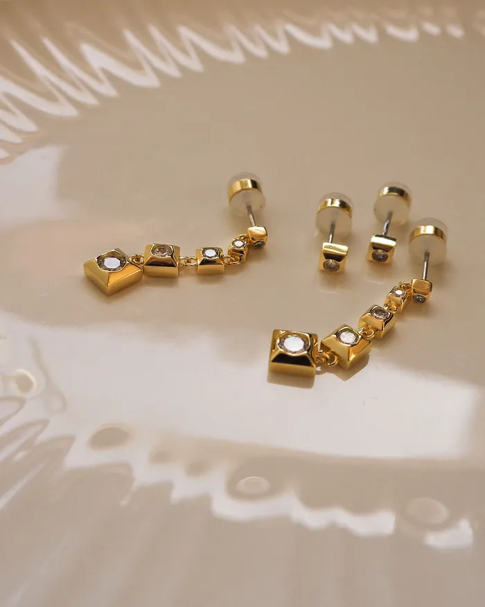 Pyramid Drop Studs Gold Luv Aj Earrings
