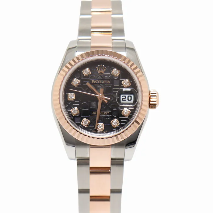 Bracelets Happy Jewelers Rolex Datejust 26mm Everose Gold Stainless Steel Factory Black Jubilee Diamond Dial Watch Reference 179171 Bracelets Happy Jewelers Rolex Datejust 26mm Everose Gold Stainless Steel Factory Black Jubilee Diamond Dial Watch Reference 179171