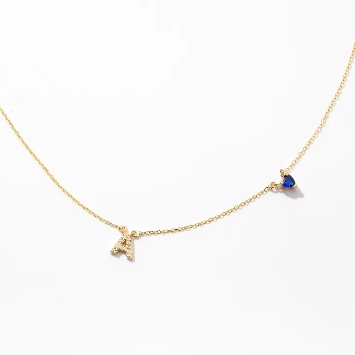 Diamond Initial with Birthstone Gelin Diamond Necklaces