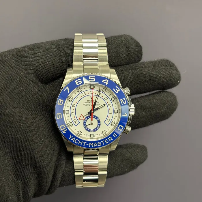 Watches Happy Jewelers Rolex YachtMaster II 44mm White Dial Watch Ref 116680