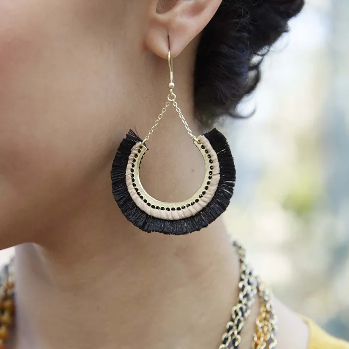 WorldFinds Earrings Contoured Fringe Earrings Black