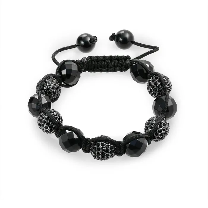 BlingJewelry Wholesale Bracelets Black Navy Blue Gold Tone Bead Strand Bracelet with Pave Crystal Ball for Men