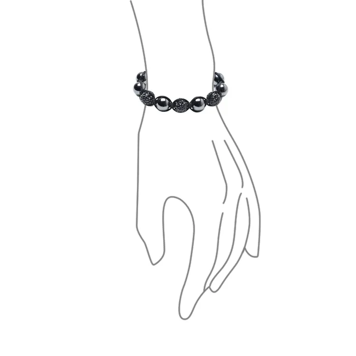 BlingJewelry Wholesale Bracelets Black Navy Blue Gold Tone Bead Strand Bracelet with Pave Crystal Ball for Men