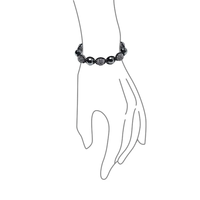 BlingJewelry Wholesale Bracelets Black Navy Blue Gold Tone Bead Strand Bracelet with Pave Crystal Ball for Men