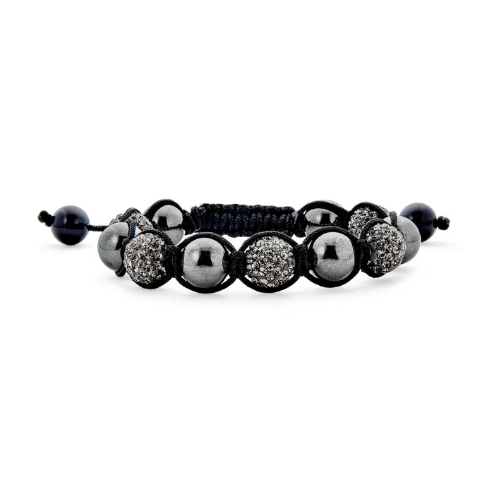 BlingJewelry Wholesale Bracelets Black Navy Blue Gold Tone Bead Strand Bracelet with Pave Crystal Ball for Men
