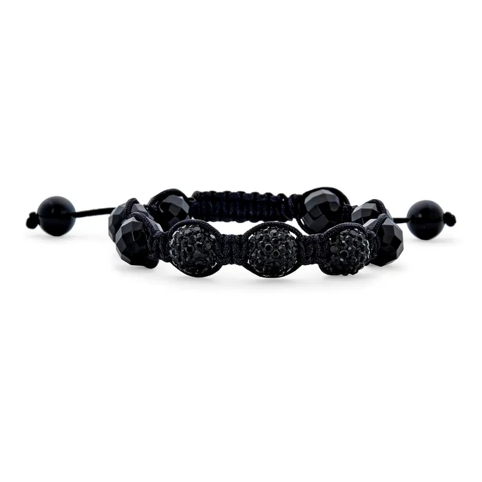BlingJewelry Wholesale Bracelets Black Navy Blue Gold Tone Bead Strand Bracelet with Pave Crystal Ball for Men