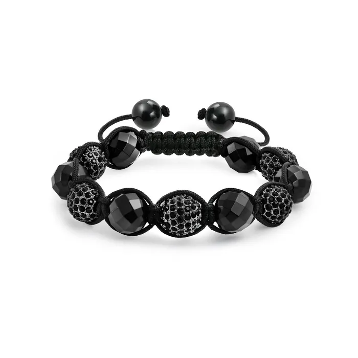 BlingJewelry Wholesale Bracelets Black Navy Blue Gold Tone Bead Strand Bracelet with Pave Crystal Ball for Men