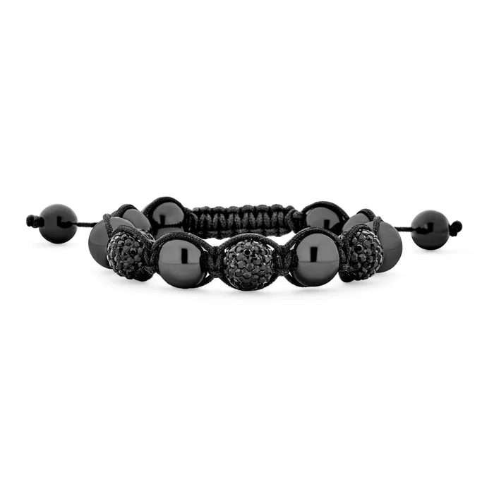 BlingJewelry Wholesale Bracelets Black Navy Blue Gold Tone Bead Strand Bracelet with Pave Crystal Ball for Men