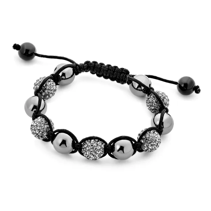 BlingJewelry Wholesale Bracelets Black Navy Blue Gold Tone Bead Strand Bracelet with Pave Crystal Ball for Men