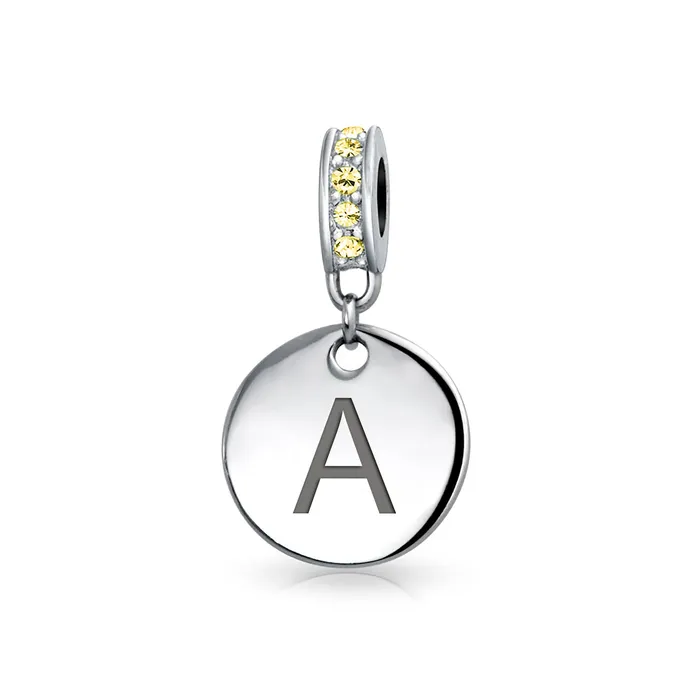 BlingJewelry Wholesale Bracelets Initial Alphabet Bead Charm Yellow Crystal Accent Dangle for European Bracelet BlingJewelry Wholesale Bracelets Initial Alphabet Bead Charm Yellow Crystal Accent Dangle for European Bracelet