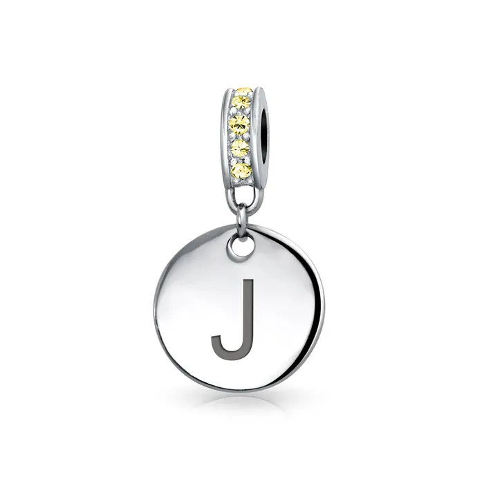 BlingJewelry Wholesale Bracelets Initial Alphabet Bead Charm Yellow Crystal Accent Dangle for European Bracelet BlingJewelry Wholesale Bracelets Initial Alphabet Bead Charm Yellow Crystal Accent Dangle for European Bracelet