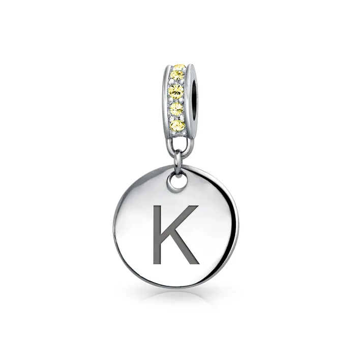 BlingJewelry Wholesale Bracelets Initial Alphabet Bead Charm Yellow Crystal Accent Dangle for European Bracelet BlingJewelry Wholesale Bracelets Initial Alphabet Bead Charm Yellow Crystal Accent Dangle for European Bracelet