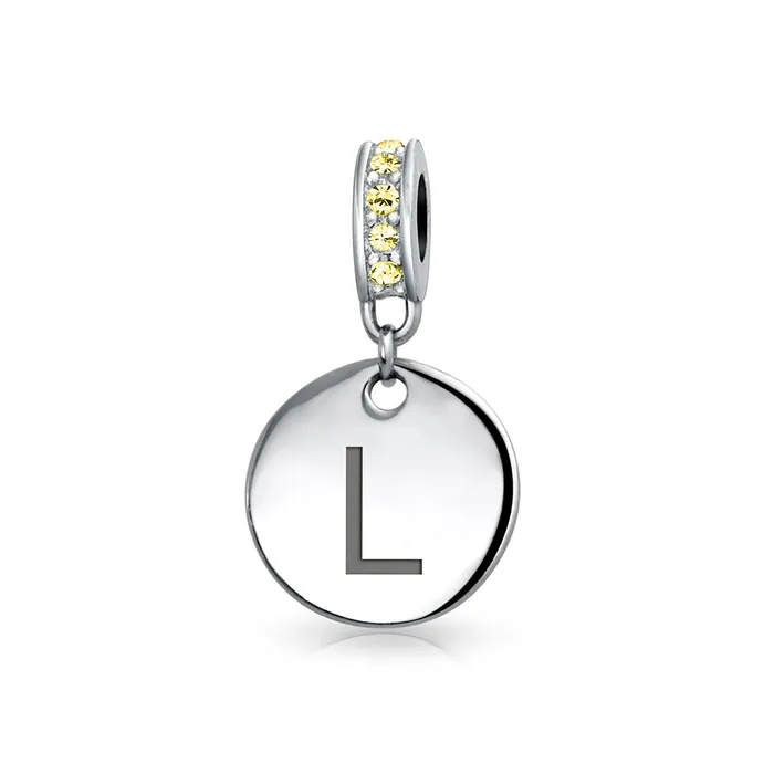 BlingJewelry Wholesale Bracelets Initial Alphabet Bead Charm Yellow Crystal Accent Dangle for European Bracelet BlingJewelry Wholesale Bracelets Initial Alphabet Bead Charm Yellow Crystal Accent Dangle for European Bracelet
