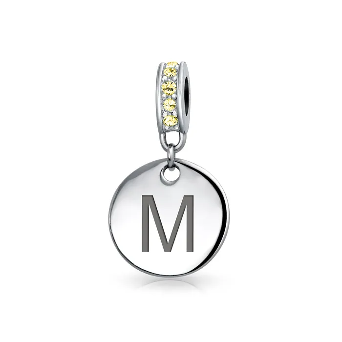 BlingJewelry Wholesale Bracelets Initial Alphabet Bead Charm Yellow Crystal Accent Dangle for European Bracelet BlingJewelry Wholesale Bracelets Initial Alphabet Bead Charm Yellow Crystal Accent Dangle for European Bracelet