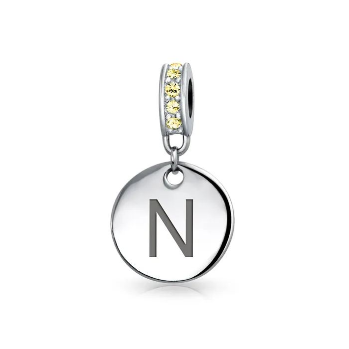BlingJewelry Wholesale Bracelets Initial Alphabet Bead Charm Yellow Crystal Accent Dangle for European Bracelet BlingJewelry Wholesale Bracelets Initial Alphabet Bead Charm Yellow Crystal Accent Dangle for European Bracelet