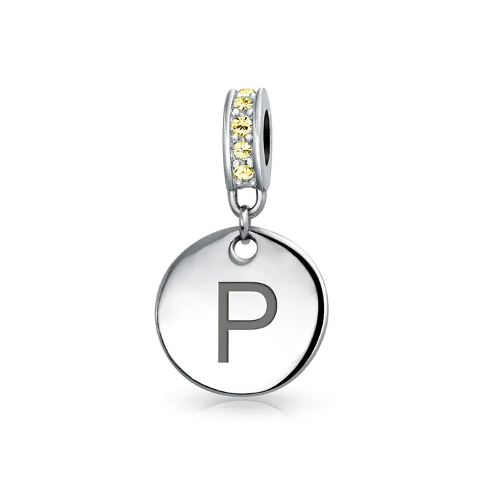 BlingJewelry Wholesale Bracelets Initial Alphabet Bead Charm Yellow Crystal Accent Dangle for European Bracelet BlingJewelry Wholesale Bracelets Initial Alphabet Bead Charm Yellow Crystal Accent Dangle for European Bracelet