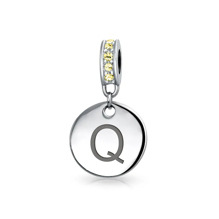 BlingJewelry Wholesale Bracelets Initial Alphabet Bead Charm Yellow Crystal Accent Dangle for European Bracelet BlingJewelry Wholesale Bracelets Initial Alphabet Bead Charm Yellow Crystal Accent Dangle for European Bracelet