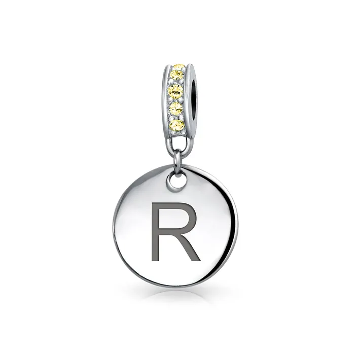 BlingJewelry Wholesale Bracelets Initial Alphabet Bead Charm Yellow Crystal Accent Dangle for European Bracelet BlingJewelry Wholesale Bracelets Initial Alphabet Bead Charm Yellow Crystal Accent Dangle for European Bracelet