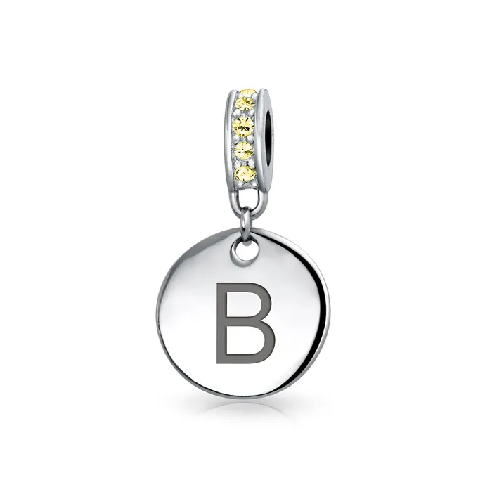 BlingJewelry Wholesale Bracelets Initial Alphabet Bead Charm Yellow Crystal Accent Dangle for European Bracelet BlingJewelry Wholesale Bracelets Initial Alphabet Bead Charm Yellow Crystal Accent Dangle for European Bracelet