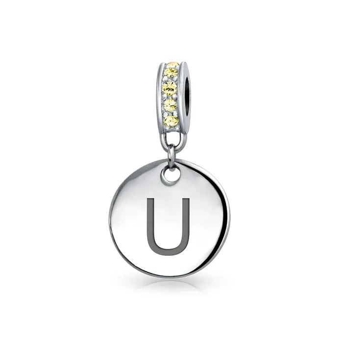 BlingJewelry Wholesale Bracelets Initial Alphabet Bead Charm Yellow Crystal Accent Dangle for European Bracelet BlingJewelry Wholesale Bracelets Initial Alphabet Bead Charm Yellow Crystal Accent Dangle for European Bracelet