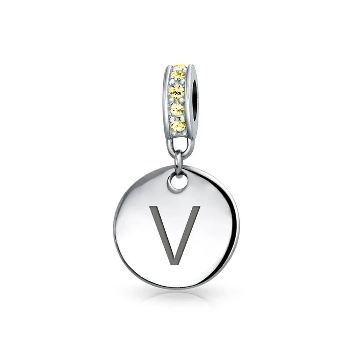 BlingJewelry Wholesale Bracelets Initial Alphabet Bead Charm Yellow Crystal Accent Dangle for European Bracelet BlingJewelry Wholesale Bracelets Initial Alphabet Bead Charm Yellow Crystal Accent Dangle for European Bracelet