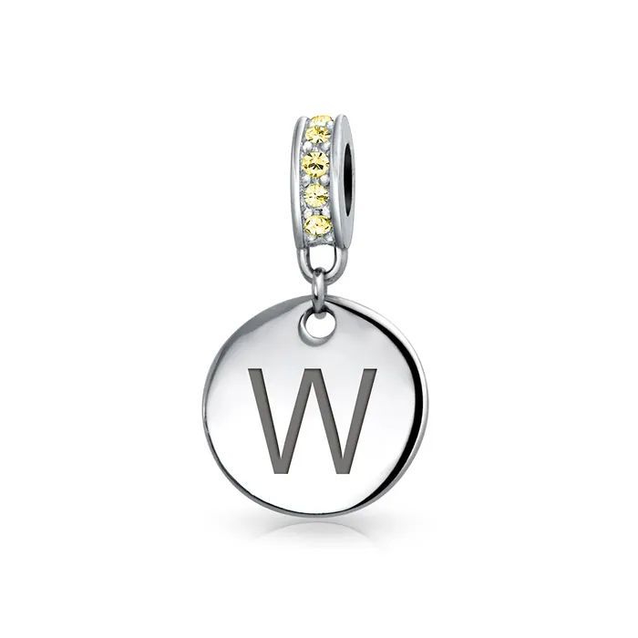 BlingJewelry Wholesale Bracelets Initial Alphabet Bead Charm Yellow Crystal Accent Dangle for European Bracelet BlingJewelry Wholesale Bracelets Initial Alphabet Bead Charm Yellow Crystal Accent Dangle for European Bracelet