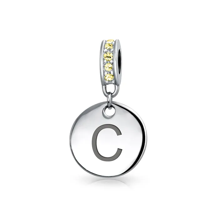BlingJewelry Wholesale Bracelets Initial Alphabet Bead Charm Yellow Crystal Accent Dangle for European Bracelet BlingJewelry Wholesale Bracelets Initial Alphabet Bead Charm Yellow Crystal Accent Dangle for European Bracelet