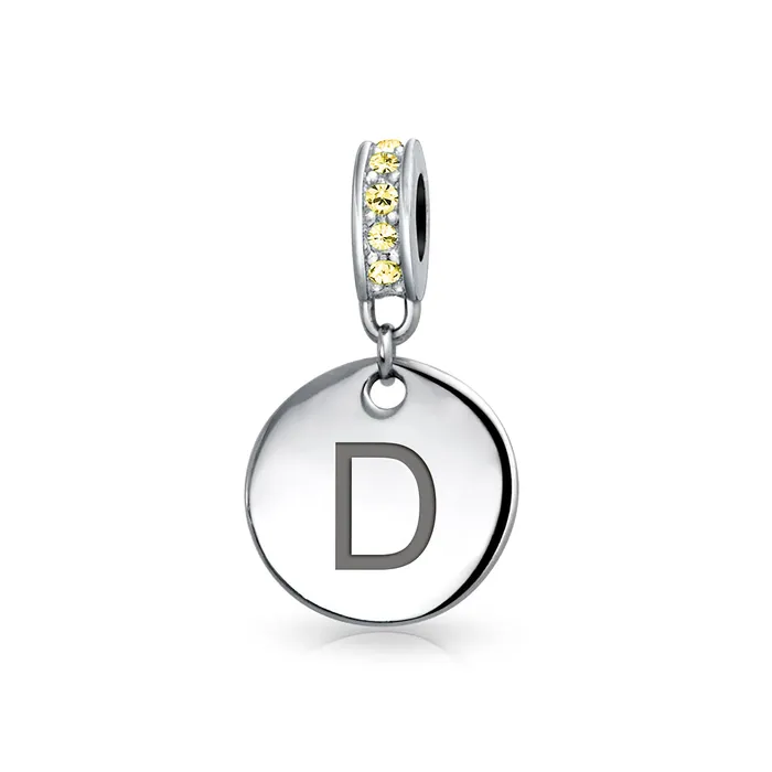 BlingJewelry Wholesale Bracelets Initial Alphabet Bead Charm Yellow Crystal Accent Dangle for European Bracelet BlingJewelry Wholesale Bracelets Initial Alphabet Bead Charm Yellow Crystal Accent Dangle for European Bracelet