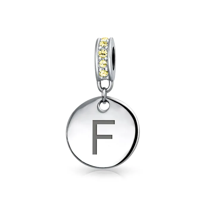 BlingJewelry Wholesale Bracelets Initial Alphabet Bead Charm Yellow Crystal Accent Dangle for European Bracelet BlingJewelry Wholesale Bracelets Initial Alphabet Bead Charm Yellow Crystal Accent Dangle for European Bracelet